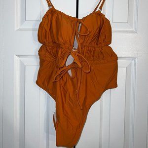 SHEIN Burnt Orange 3-Tie One Piece Bathing Suit